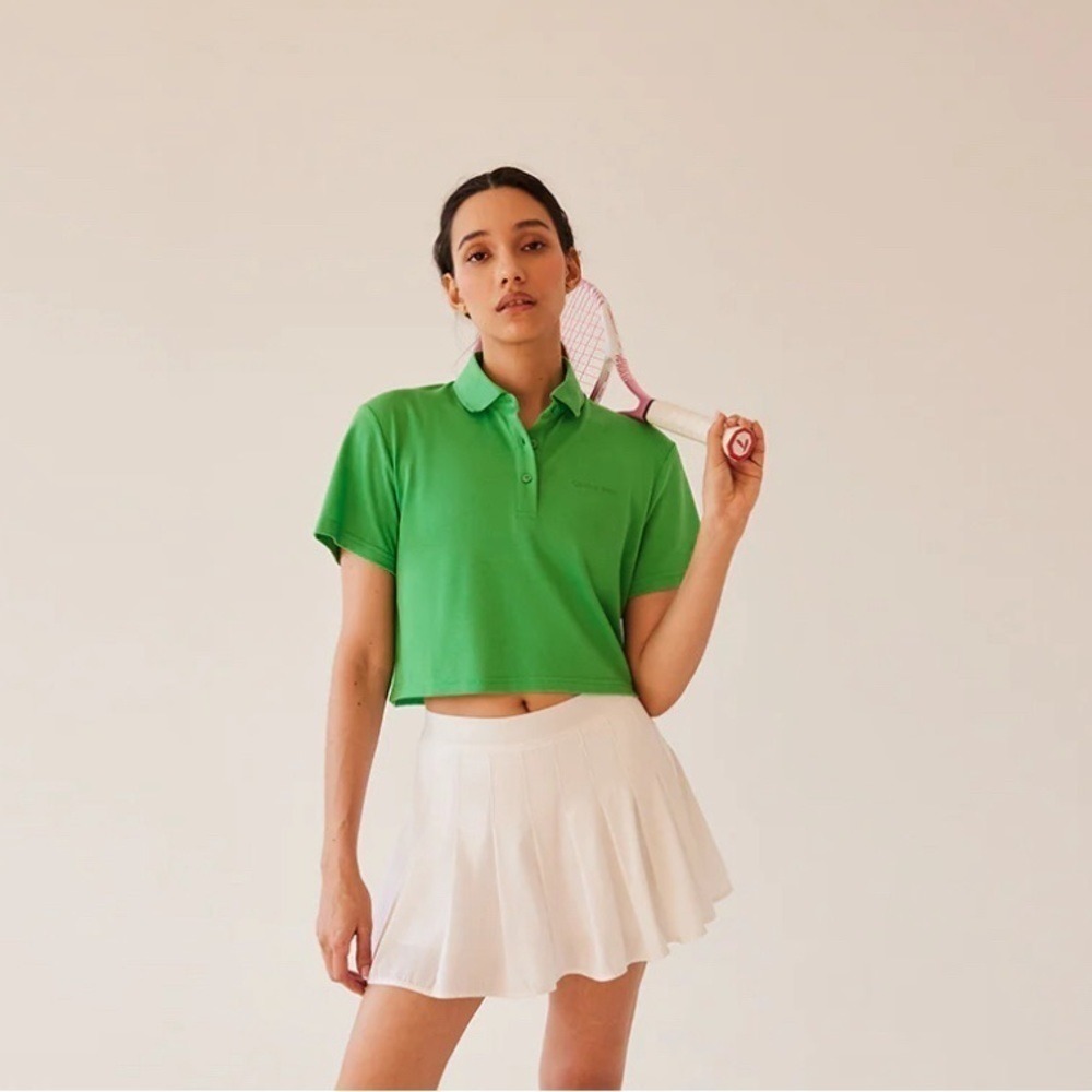 Outdoor Voices Birdie Cropped Polo Shirt Kelly Green XXS Youth‎ Sz 12-14